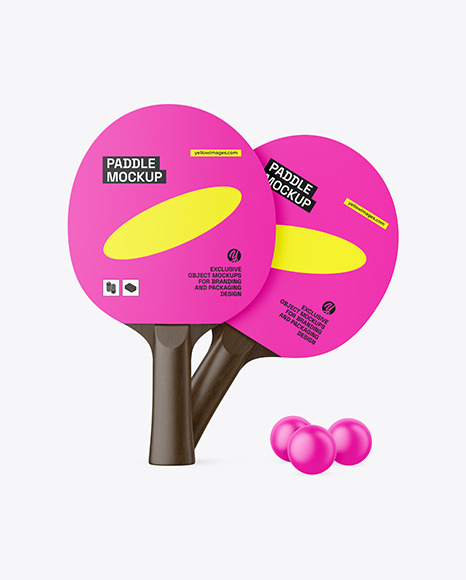 Two Ping Pong Paddles with Dark Wooden Handles &amp; Balls Mockup