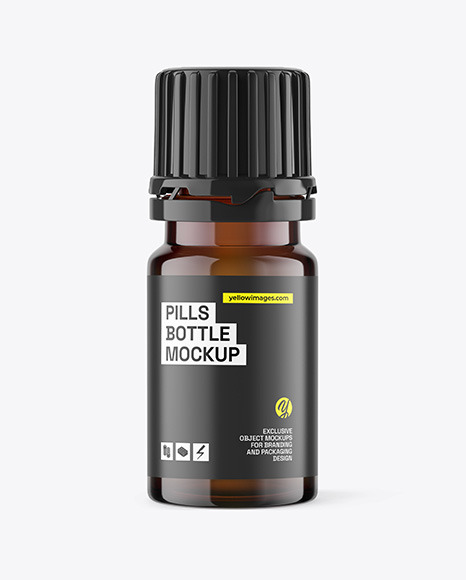 Amber Glass Pills Bottle Mockup