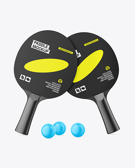 Two Glossy Ping Pong Paddles &amp; Balls Mockup