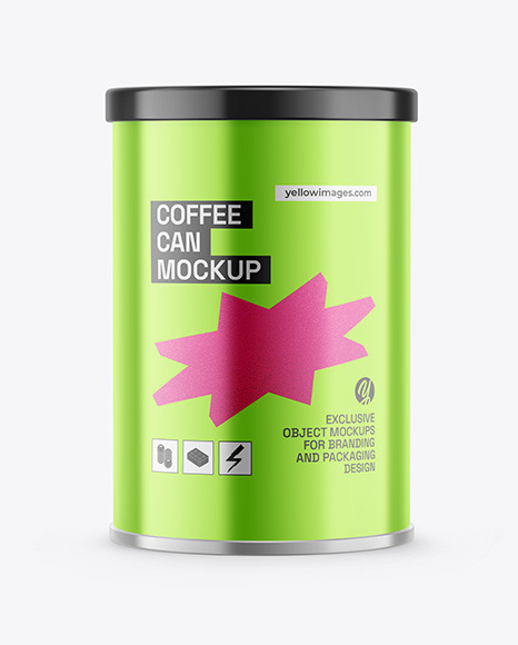 Coffee Tin Can with Glossy Metallic Finish Mockup