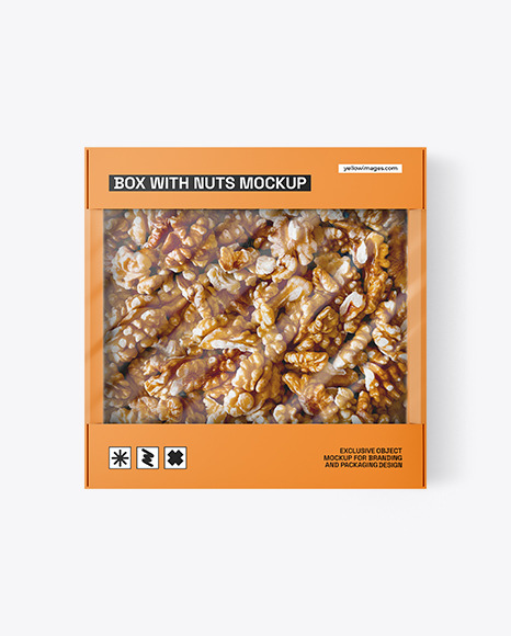 Cardboard Box With Walnuts Mockup