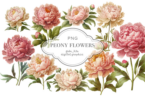 Peony flowers clipart