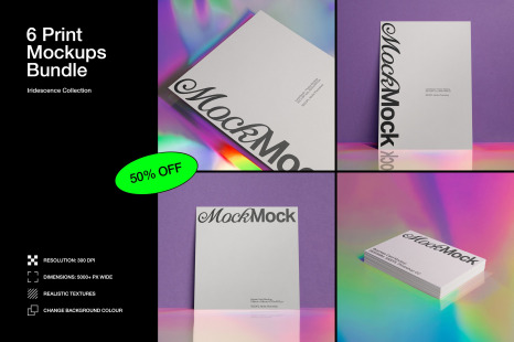 Branding Stationery Mockup Bundle &#039;Iridescence&#039; - 6 Stationery Mockups