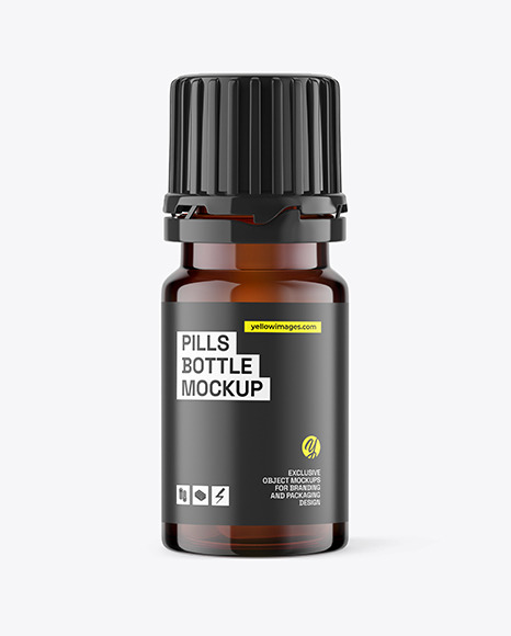Amber Glass Bottle With Pills Mockup
