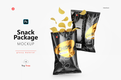 Two Glossy Snack Package with Chips Mockup