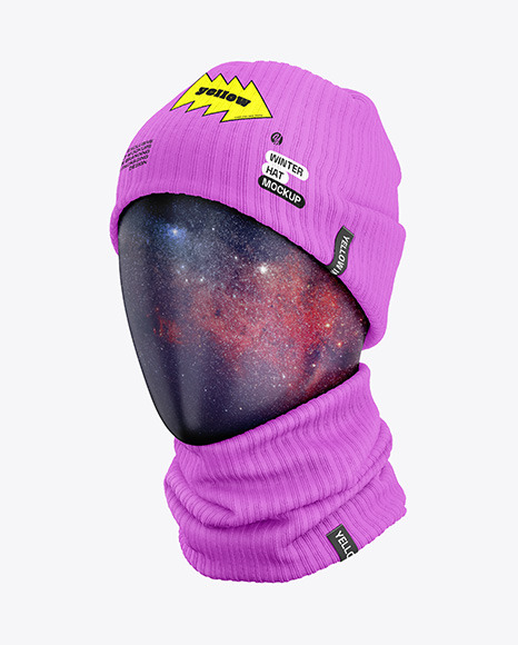 Winter Hat &amp; Buff Mockup - Half Side View