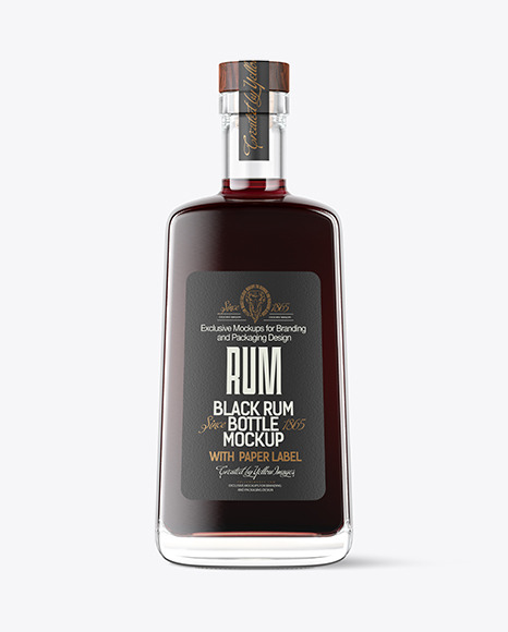 Clear Glass Black Rum Bottle Mockup