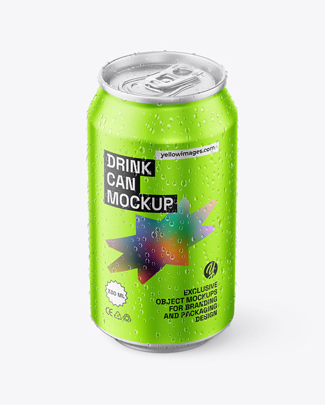 Matte Metallic Aluminium Can w/ Condensation Mockup