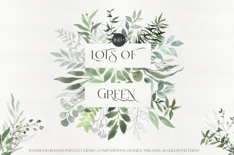 Watercolor Spring Greenery clipart Pack