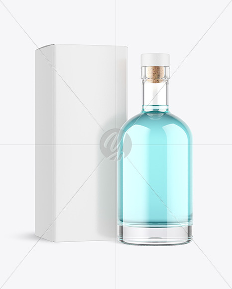 Clear Glass Liquor Bottle with Box Mockup