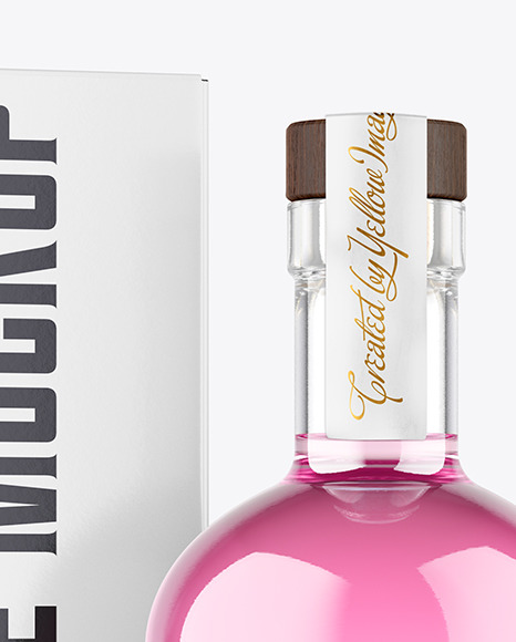 Clear Glass Liquor Bottle with Box Mockup