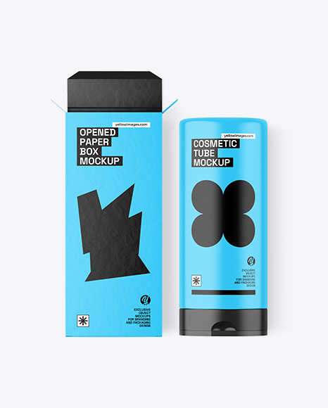 Opened Box With Cosmetic Tube Mockup