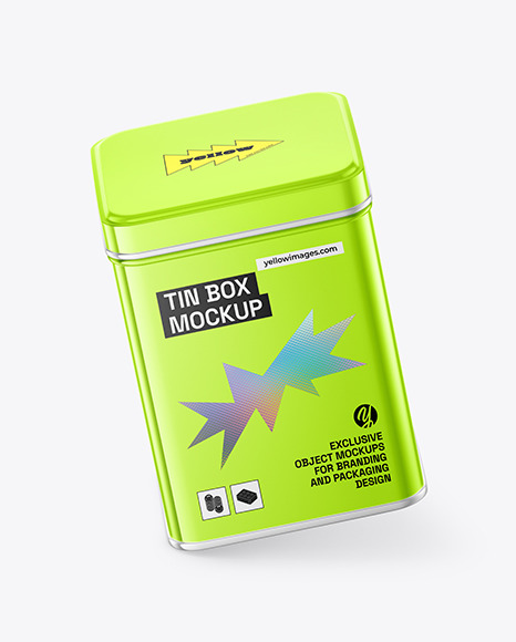 Glossy Metallic Tin Box Mockup