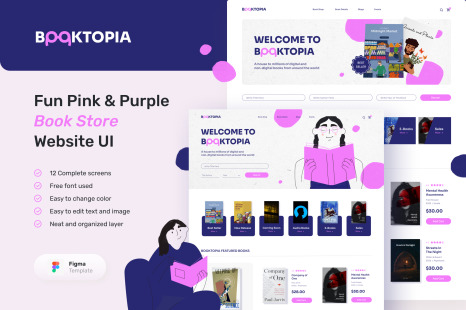 Booktopia – fun pink &amp; purple book store website