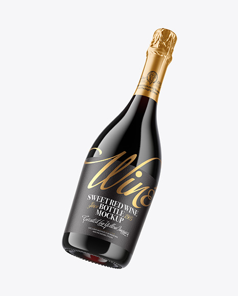 Green Glass Red Champagne Bottle Mockup