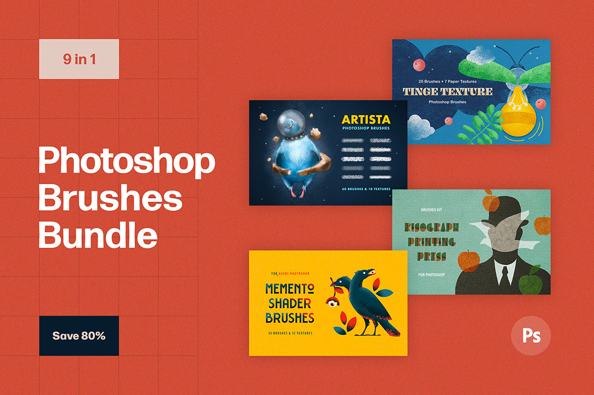 Brushes Bundle on Yellow Images Creative Store