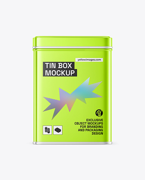 Glossy Metallic Tin Box Mockup