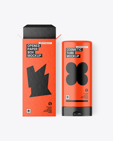 Opened Kraft Box With Cosmetic Tube Mockup