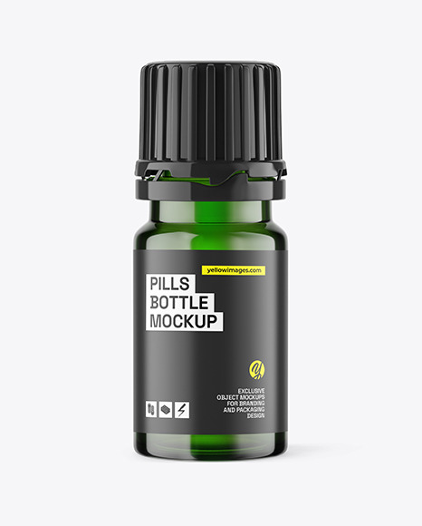 Green Glass Pills Bottle Mockup