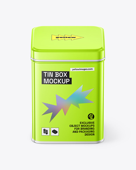 Glossy Metallic Tin Box Mockup