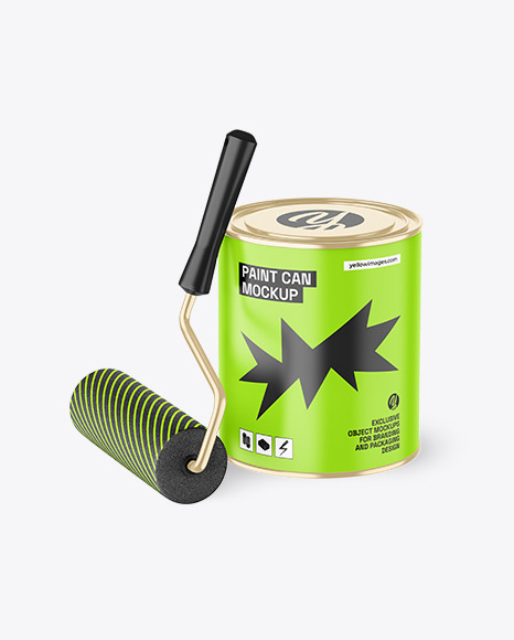 Paint Can With Roller Mockup