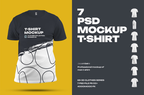 7 Mockups Man T-Shirt in 3D Style