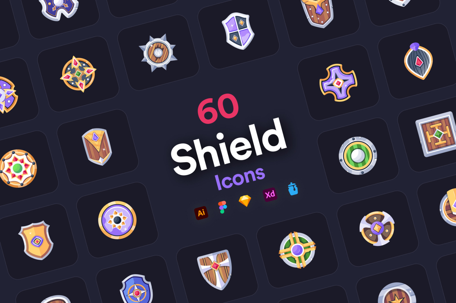 Shield Icon Set on Yellow Images Creative Store