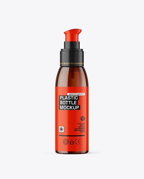 Amber Cosmetic Bottle with Pump Mockup