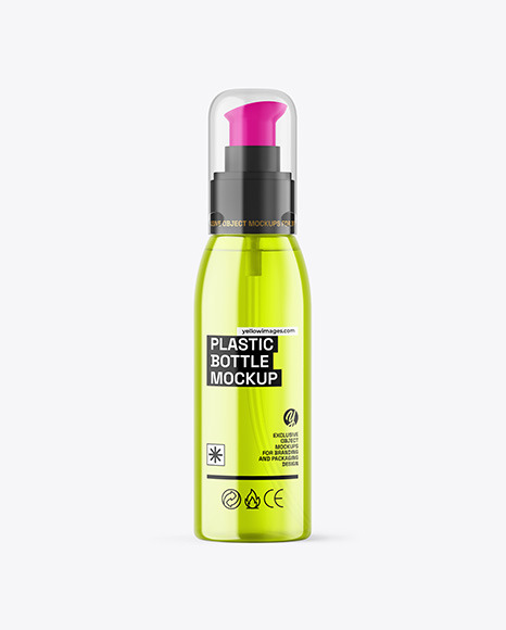 Color Plastic Cosmetic Bottle with Pump Mockup