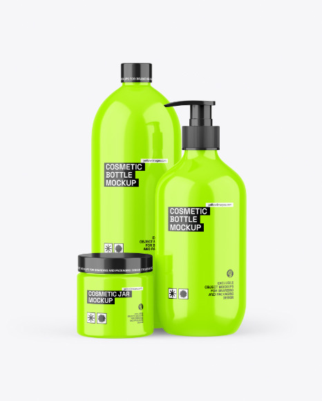Glossy Cosmetic Bottles &amp; Jar Mockup