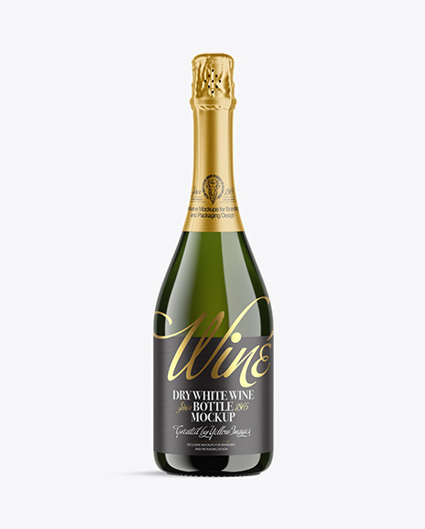 Green Glass White Wine Bottle Mockup