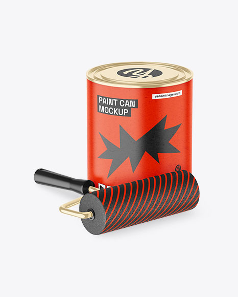 Paint Can with Kraft Finish &amp; Roller Mockup