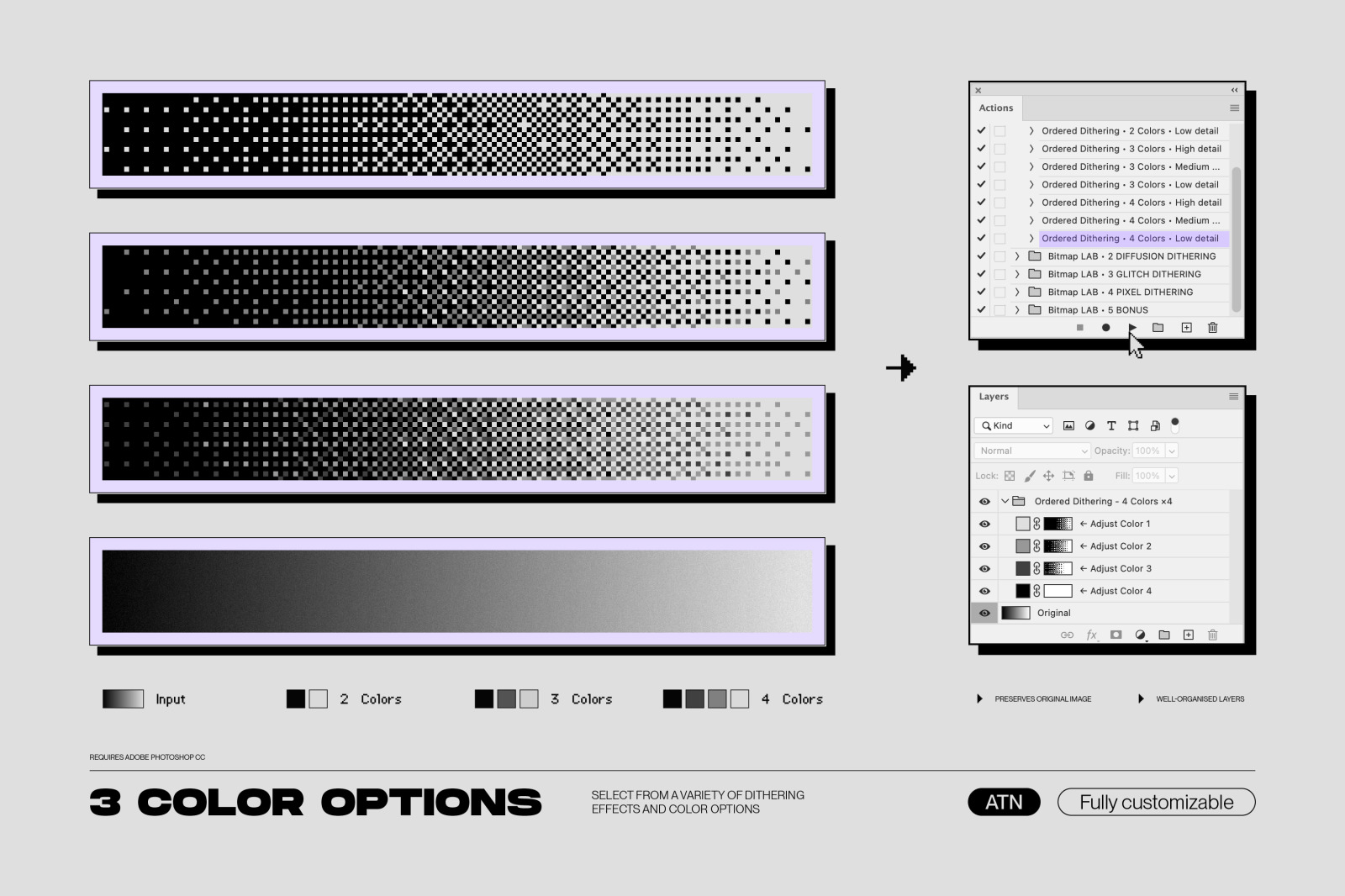 Bitmap LAB – one-click pixel halftone Photoshop action
