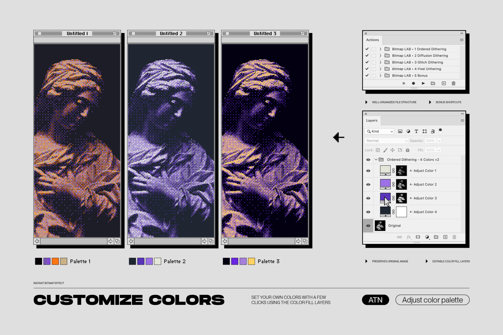 Bitmap LAB – one-click pixel halftone Photoshop action