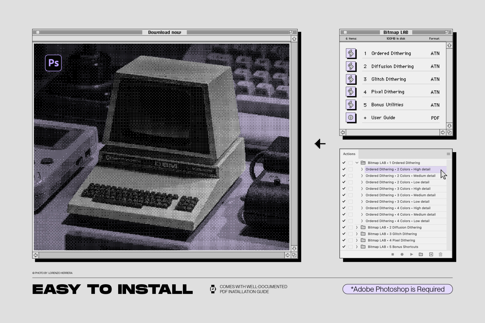 Bitmap LAB – one-click pixel halftone Photoshop action