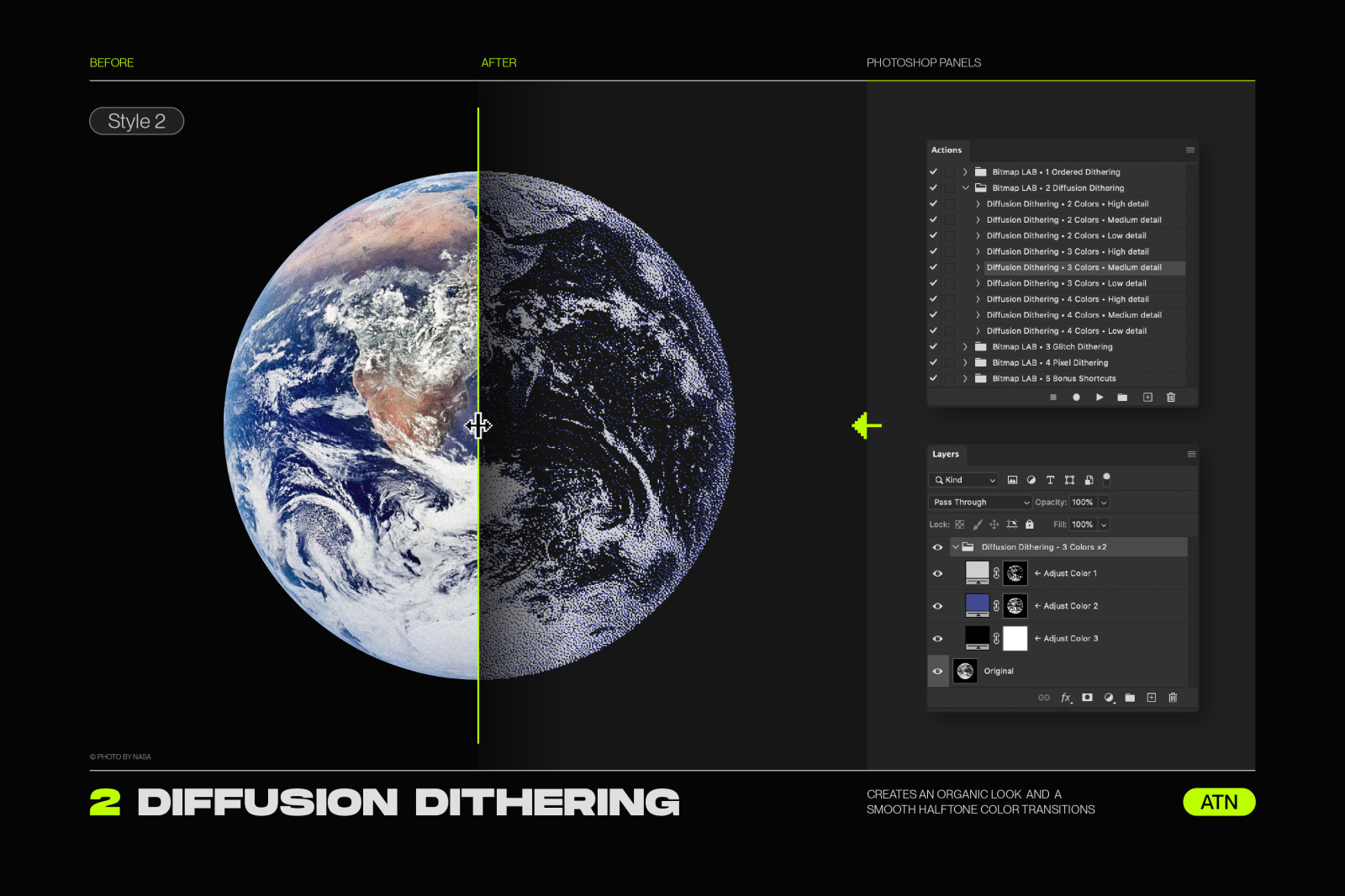Bitmap LAB – one-click pixel halftone Photoshop action