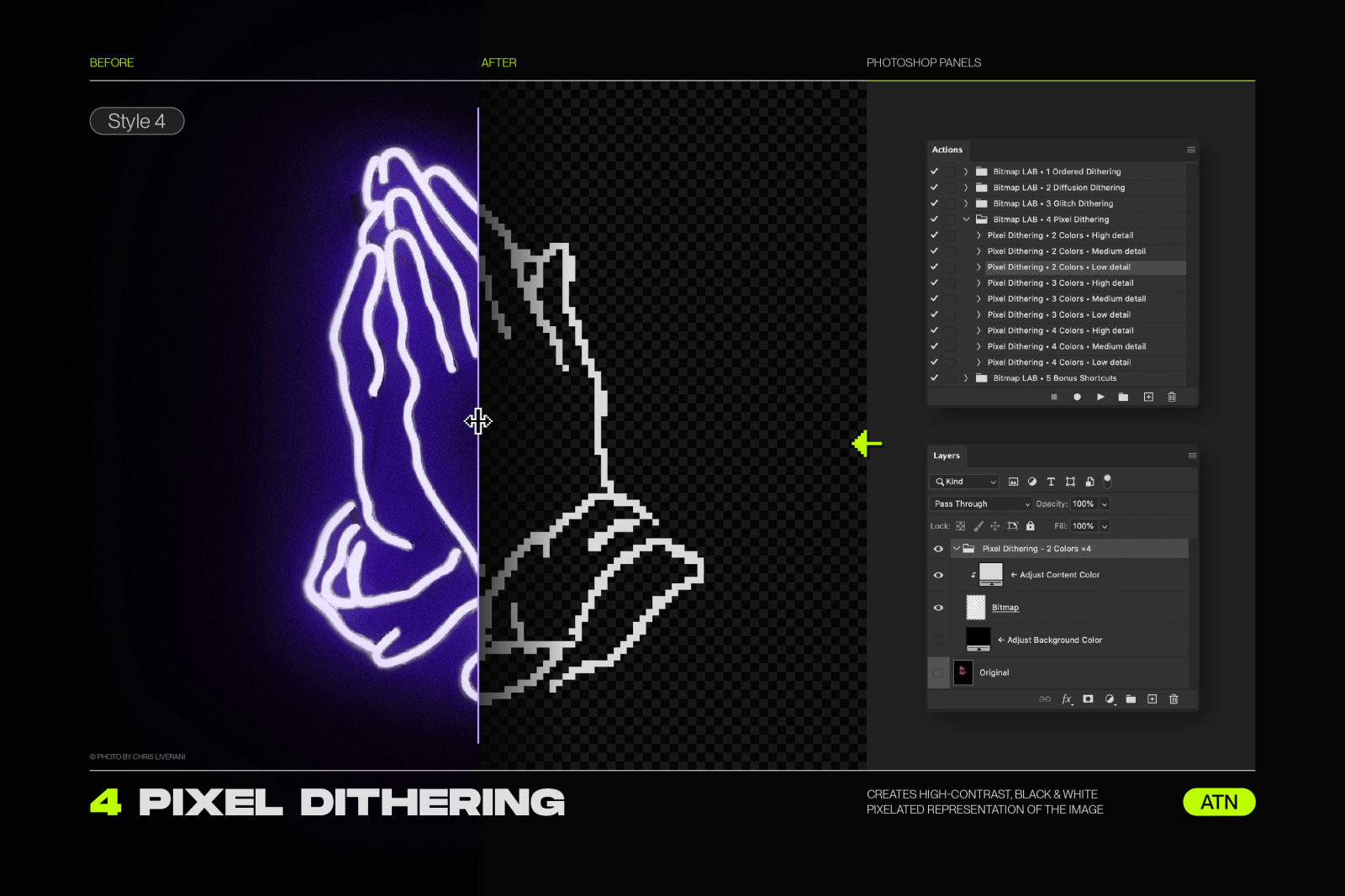 Bitmap LAB – one-click pixel halftone Photoshop action