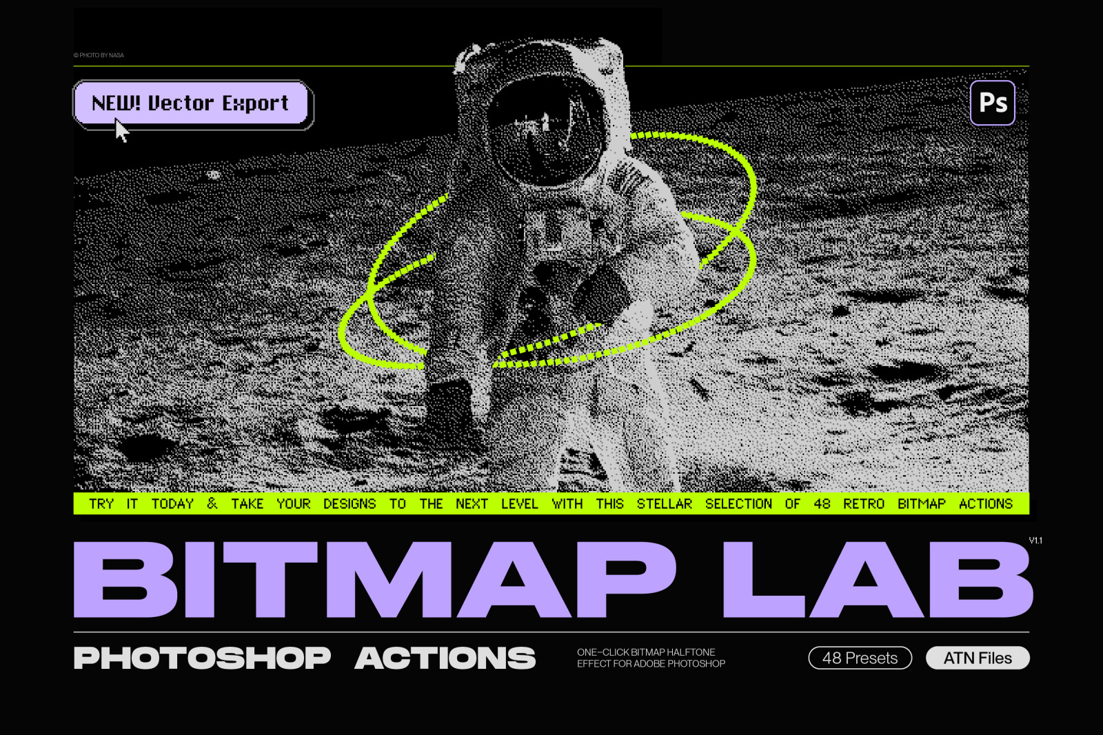 Bitmap LAB – one-click pixel halftone Photoshop action