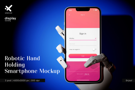 Robotic Hand Holding Smartphone Mockup