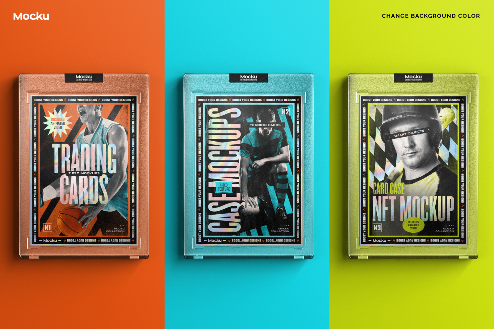 Trading Cards Mockups on Yellow Images Creative Store