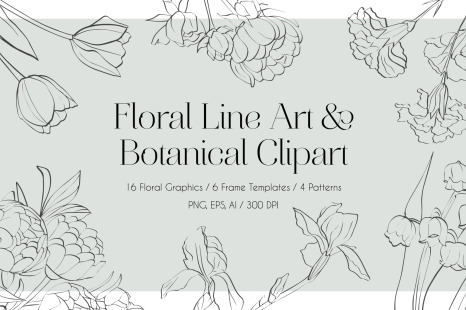Floral Line Art &amp; Botanical Clipart