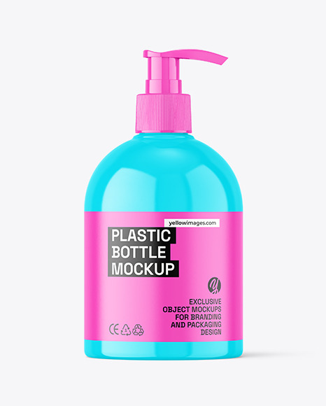 Glossy Plastic Bottle w/ Pump Mockup