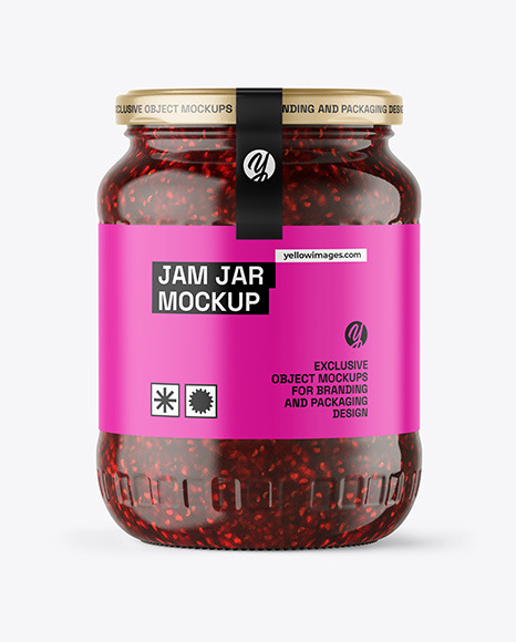 Clear Glass Jar with Raspberry Jam Mockup