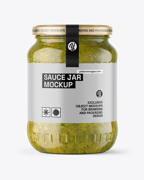 Clear Glass Jar with Spicy Herbs Sauce Mockup