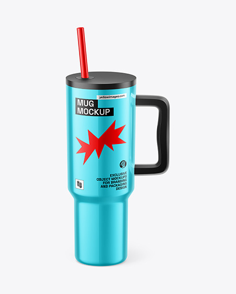 Glossy Metallic Travel Mug Mockup
