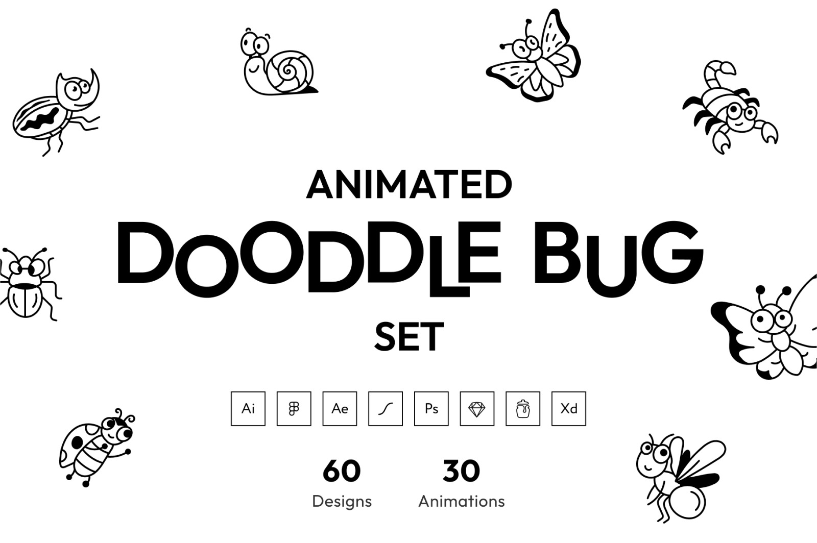 Animated Doodle Bug Set on Yellow Images Creative Store