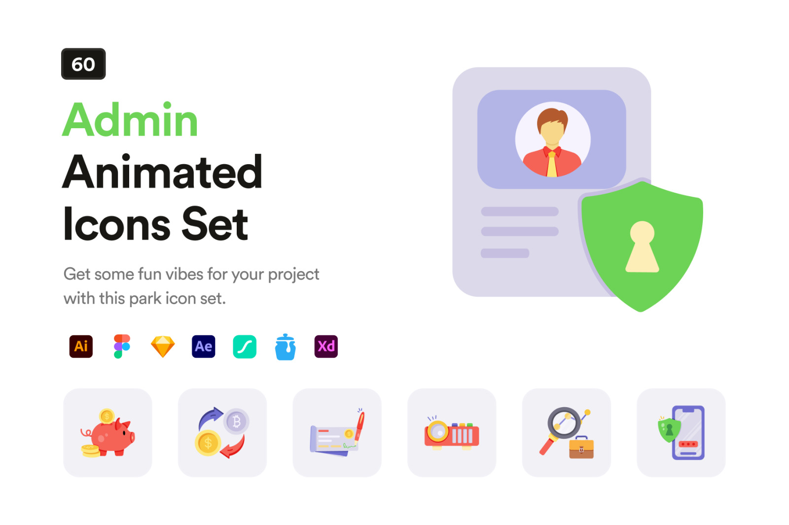 Animated Admin Icon Set on Yellow Images Creative Store