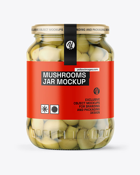 Clear Glass Jar with Champignons Mockup