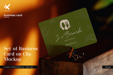 Set of Business Card with Rounded Corner on Clip Mockup