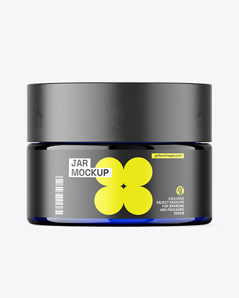 Blue Glass Cosmetic Jar Mockup